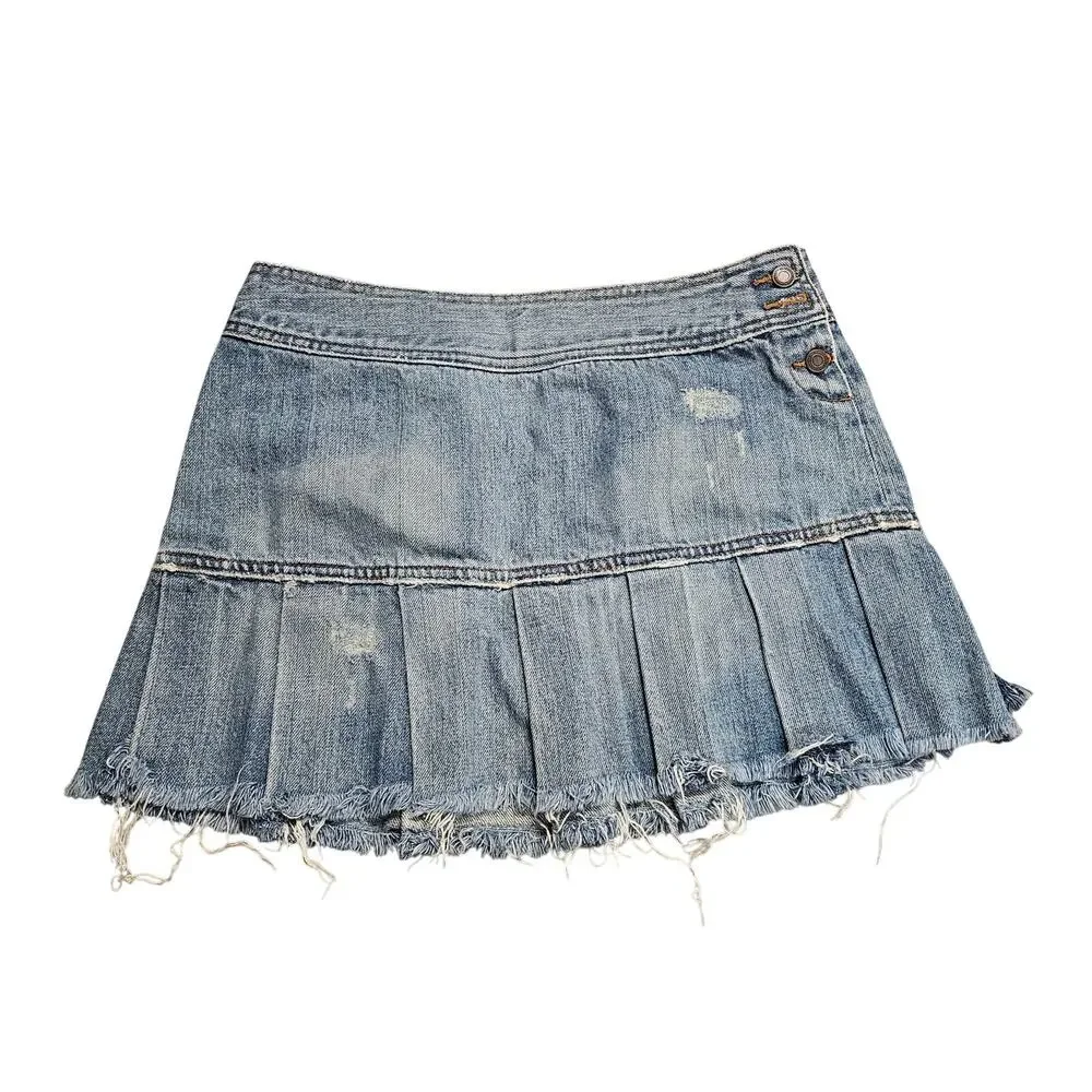 American Eagle Micro Mini Pleated Denim Skirt Size 2 NWOT Y2k Grunge Trendy